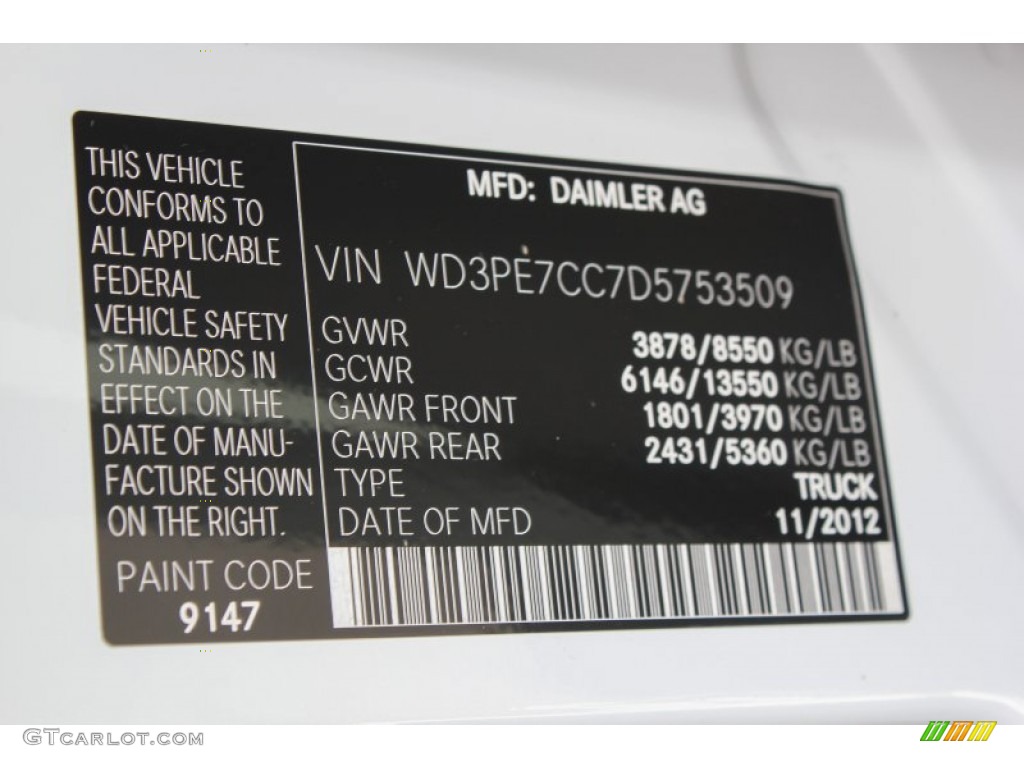 2013 Sprinter Color Code 9147 for Arctic White Photo #79258878