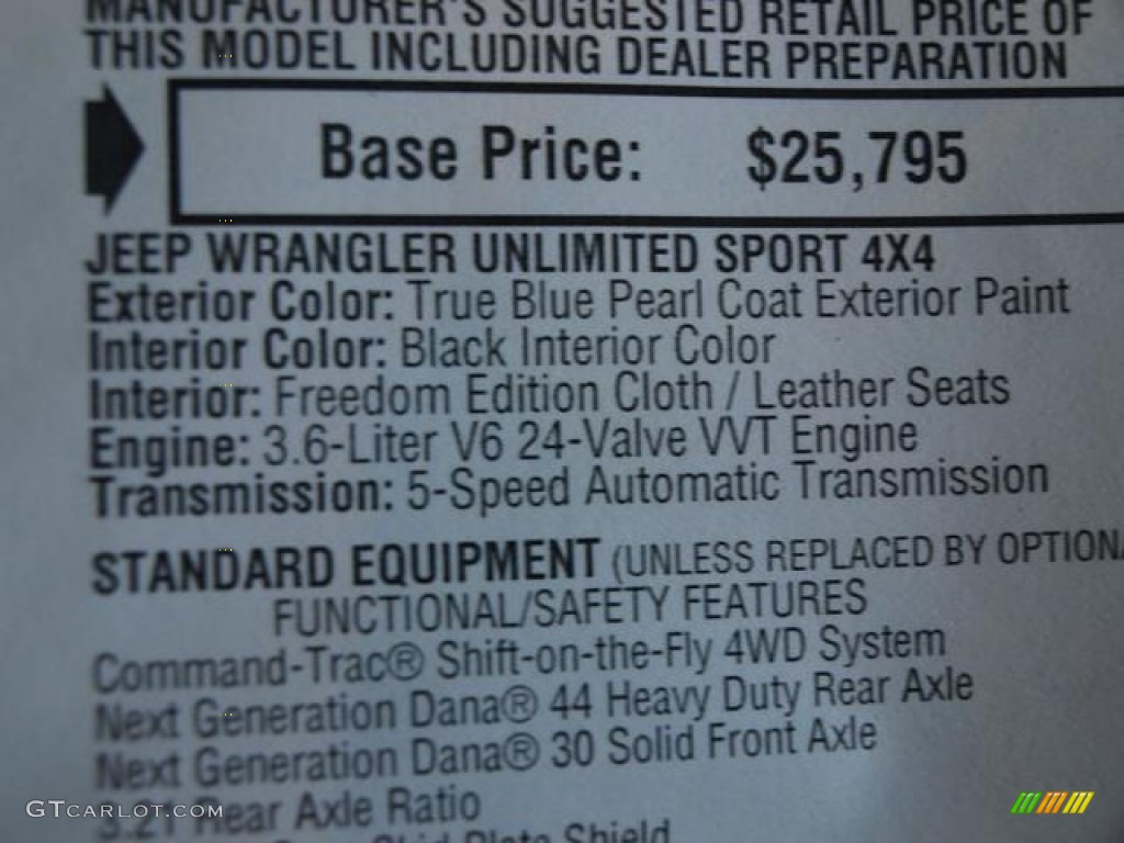 2013 Wrangler Unlimited Sport 4x4 - True Blue Pearl / Black photo #7