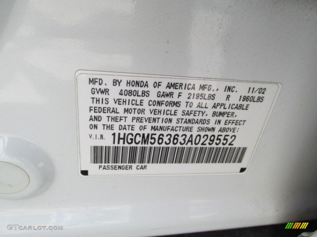 2003 Accord LX Sedan - Taffeta White / Ivory photo #19