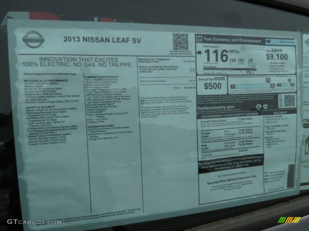 2013 Nissan LEAF SV Window Sticker Photo #79293445