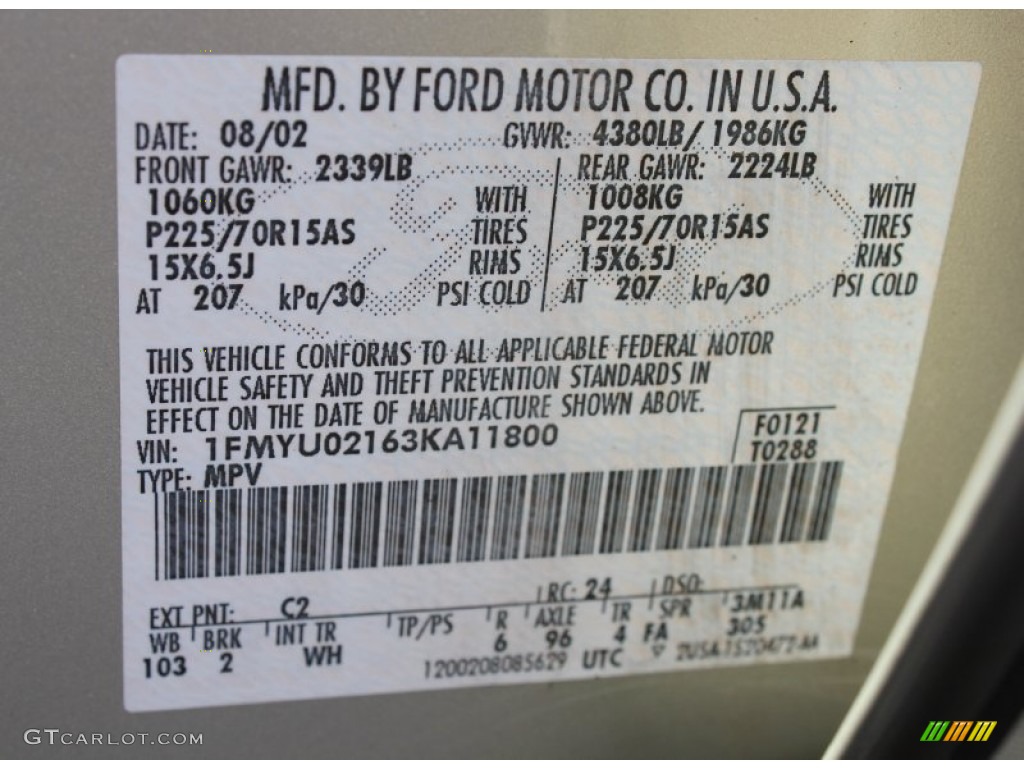 2003 Ford Escape XLS V6 Color Code Photos