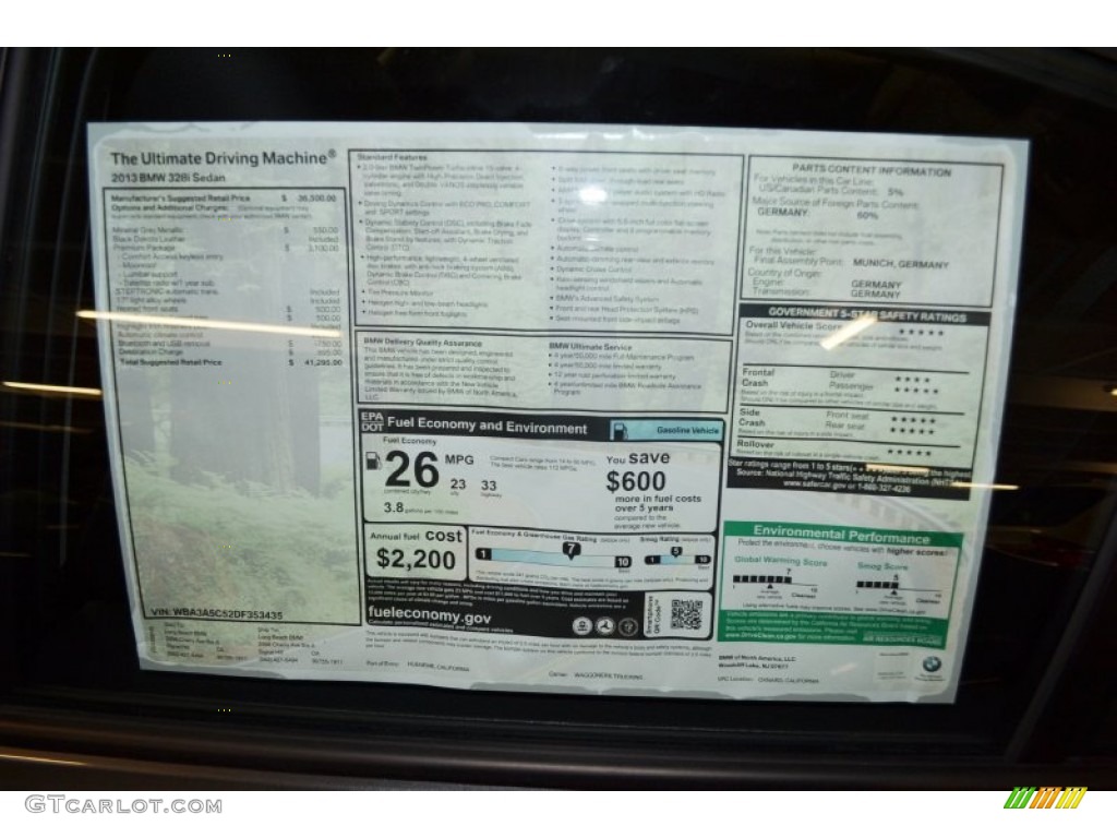2013 BMW 3 Series 328i Sedan Window Sticker Photo #79306661