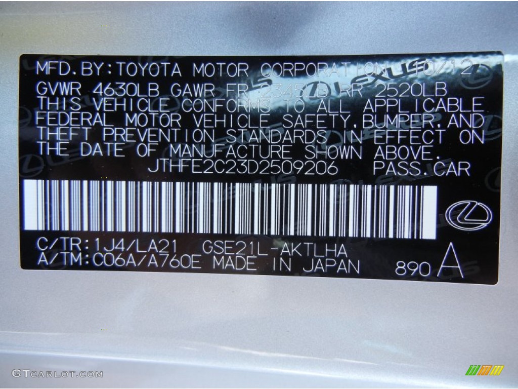 2013 IS Color Code 1J4 for Tungsten Pearl Photo #79309053