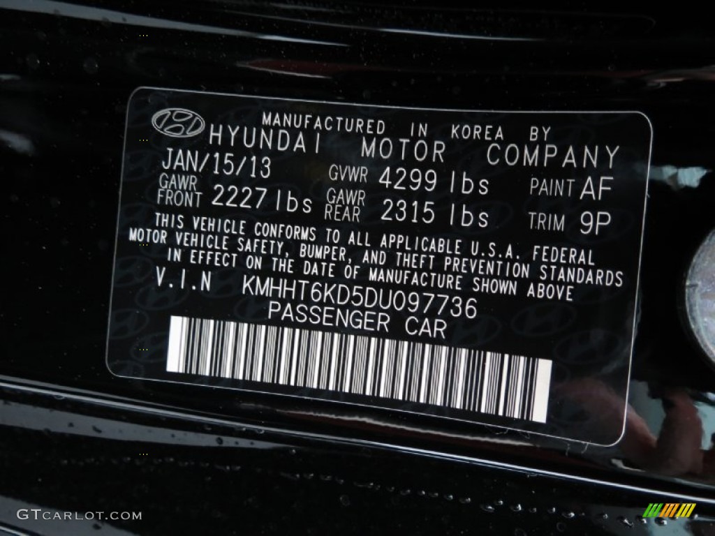 2013 Genesis Coupe Color Code AF for Black Noir Pearl Photo #79331970