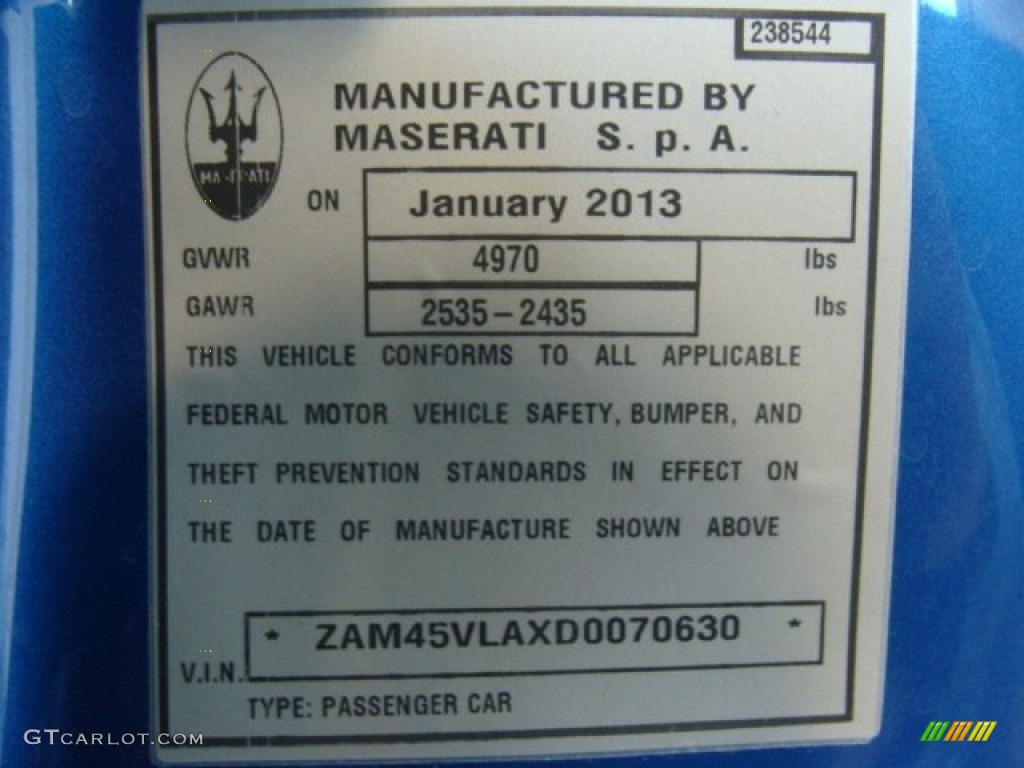 2013 Maserati GranTurismo Sport Coupe Info Tag Photos