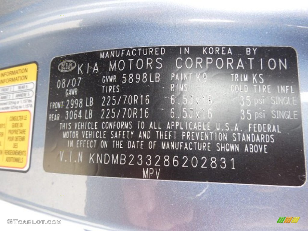 2008 Sedona LX - Glacier Blue Metallic / Gray photo #14