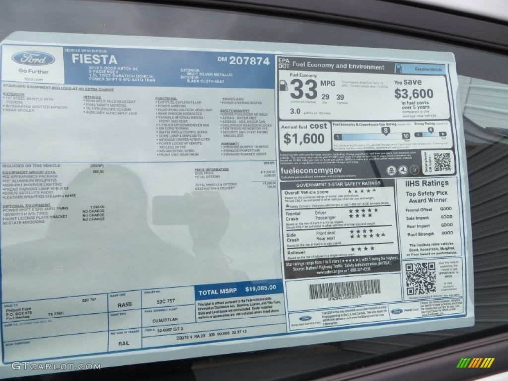 2013 Ford Fiesta SE Hatchback Window Sticker Photo #79368967
