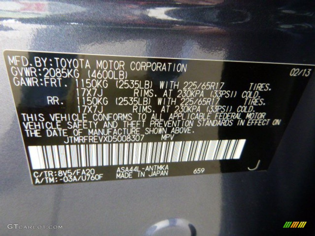 2013 RAV4 Color Code 8V5 for Shoreline Blue Pearl Photo #79375423