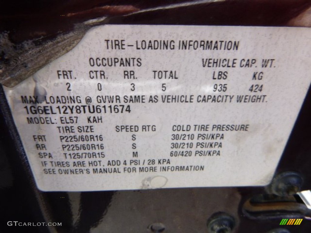 1996 Cadillac Eldorado Standard Eldorado Model Info Tag Photo #79382136
