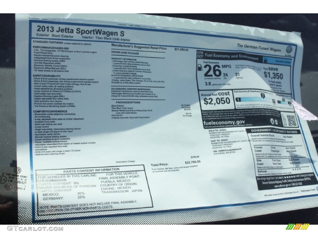 2013 Volkswagen Jetta S SportWagen Window Sticker Photos