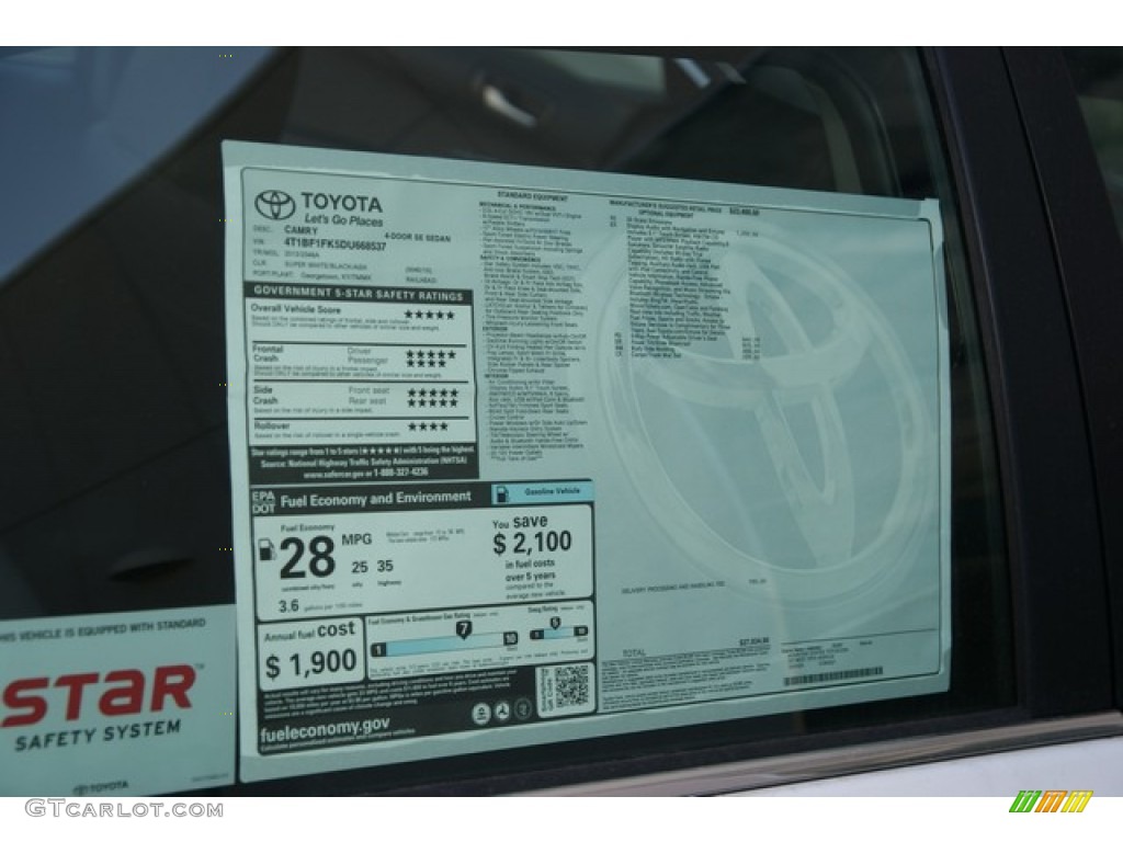 2013 Camry SE - Super White / Black/Ash photo #10