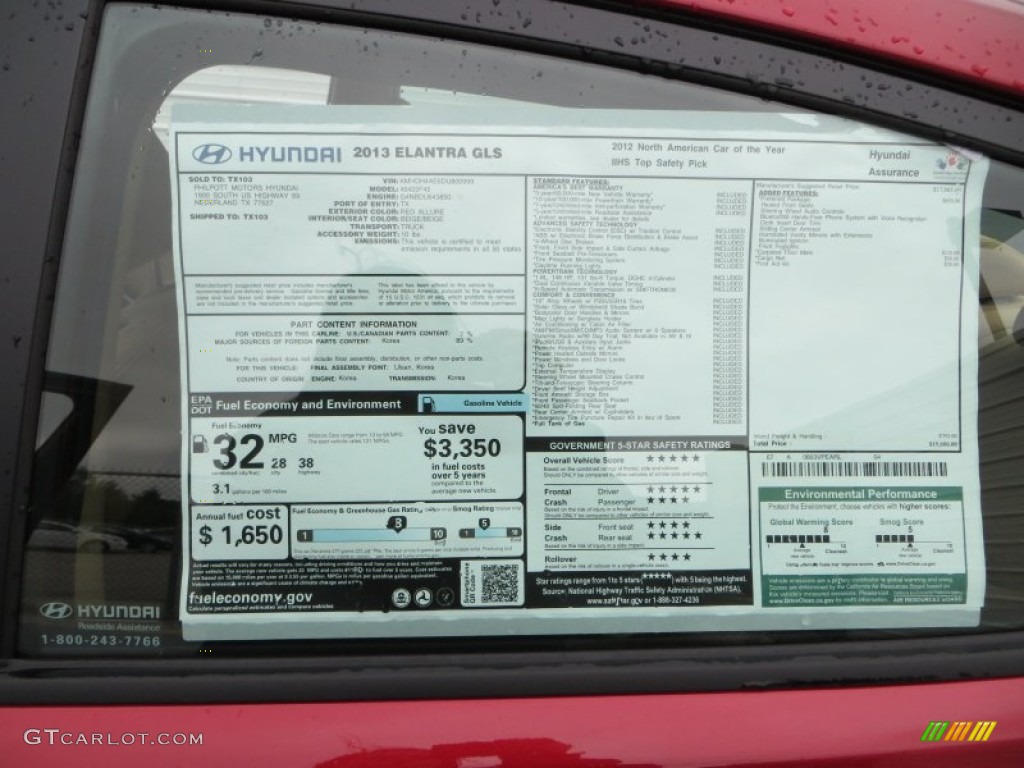 2013 Elantra GLS - Red Allure / Beige photo #32