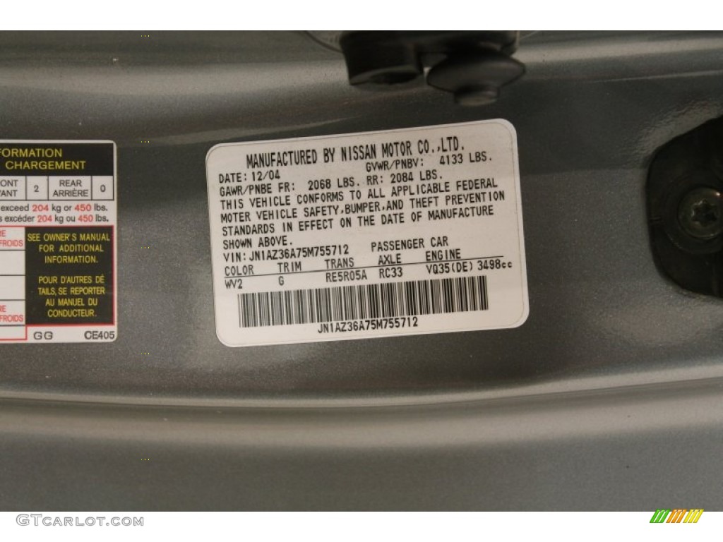 2005 350Z Color Code WV2 for Silverstone Metallic Photo #79426007