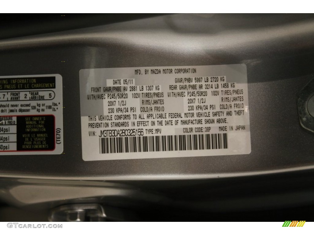 2011 CX-9 Color Code 38P for Liquid Silver Metallic Photo #79426100