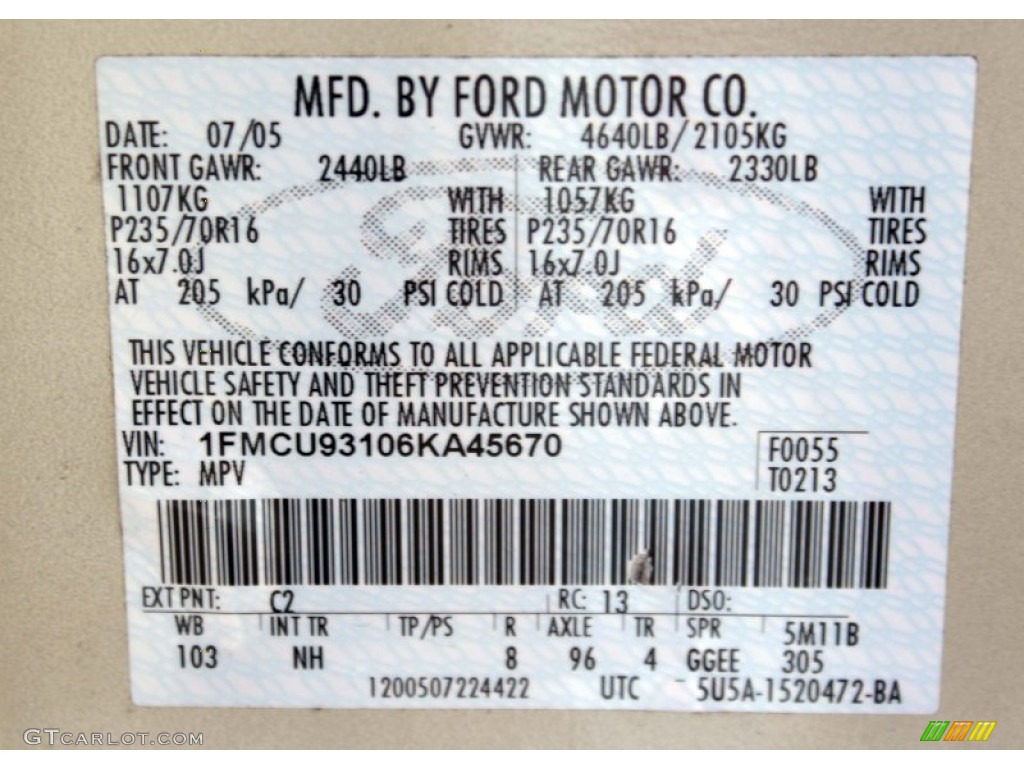 2006 Escape Color Code C2 for Gold Ash Metallic Photo #79430177