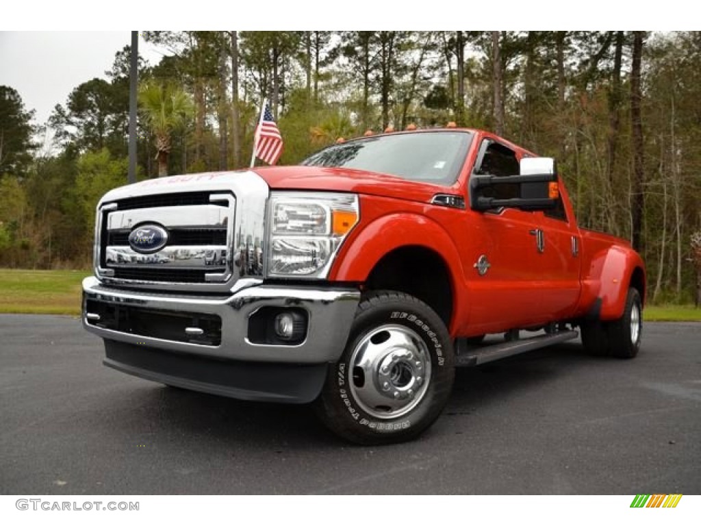 Vermillion Red 2011 Ford F350 Super Duty Lariat Crew Cab 4x4 Dually Exterior Photo #79431889