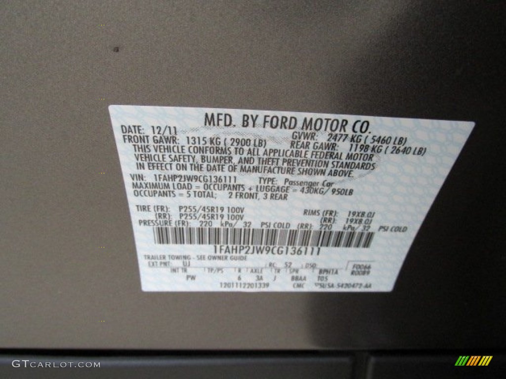 2012 Taurus Color Code UJ for Sterling Grey Photo #79438263