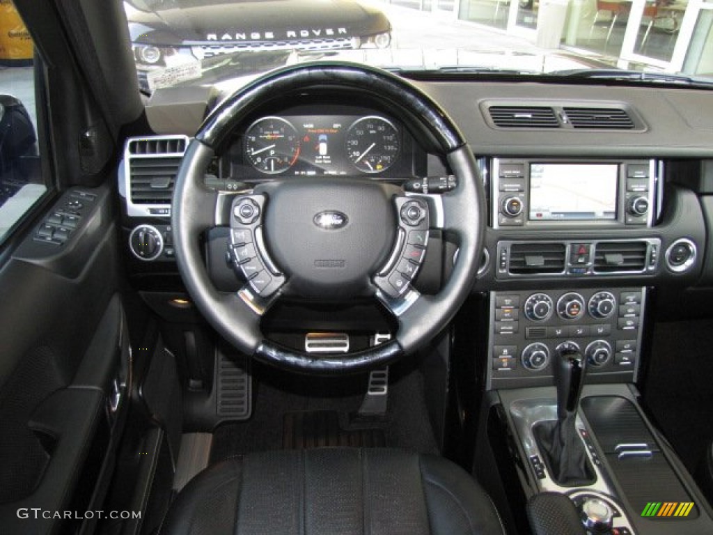 2010 Land Rover Range Rover Supercharged Autobiography Jet Black/Ivory White Steering Wheel Photo #79457201