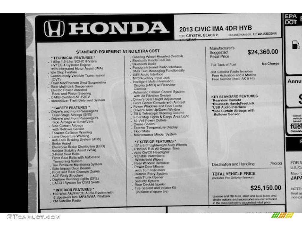 2013 Honda Civic Hybrid Sedan Window Sticker Photo #79461610