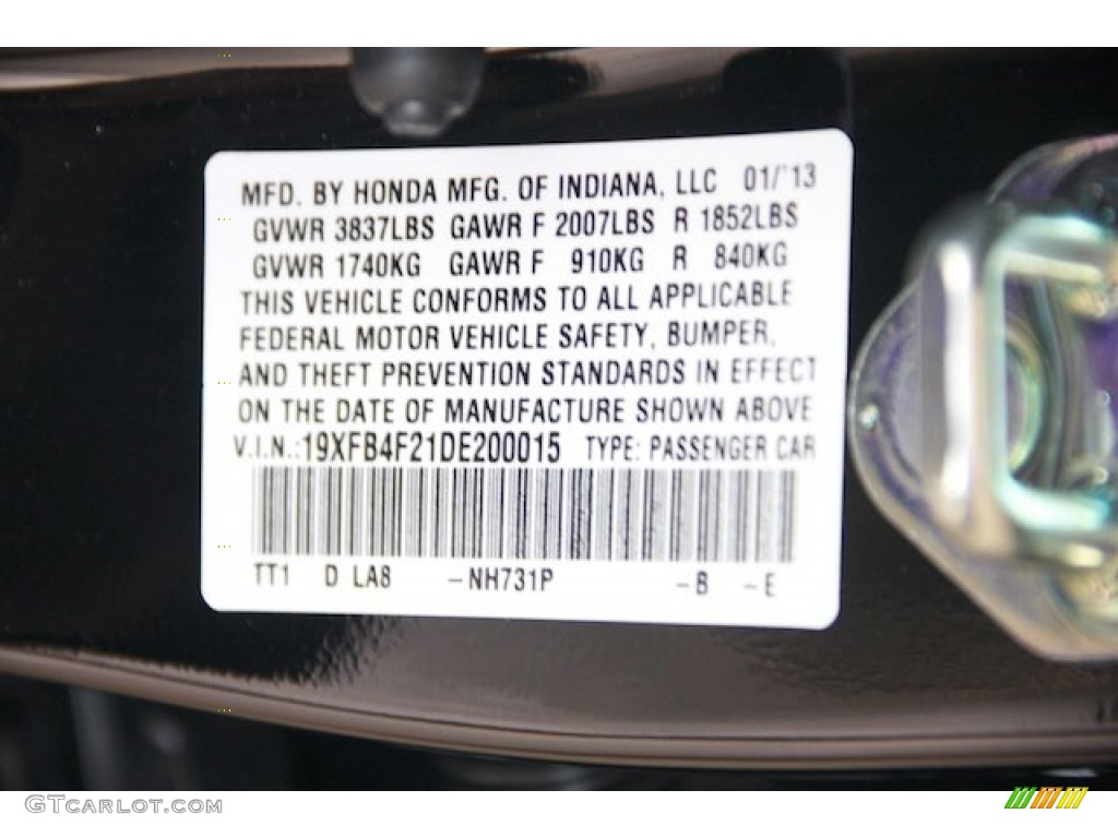 2013 Civic Color Code NH731P for Crystal Black Pearl Photo #79461622