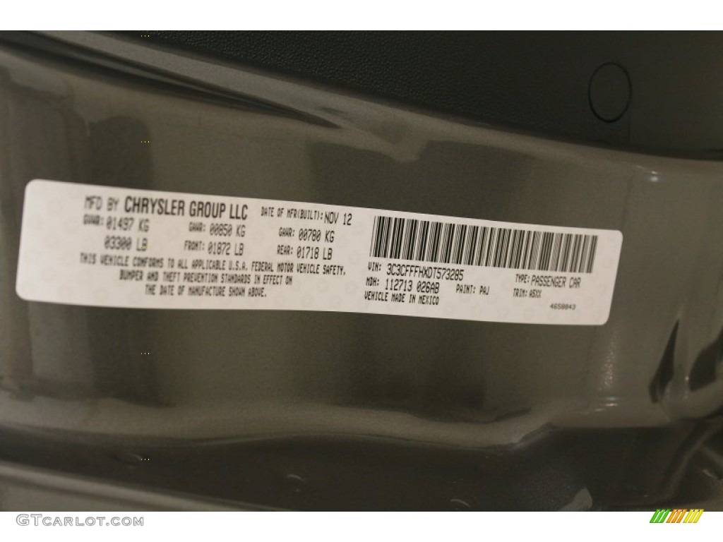2013 500 Color Code PAJ for Grigio (Gray) Photo #79466324