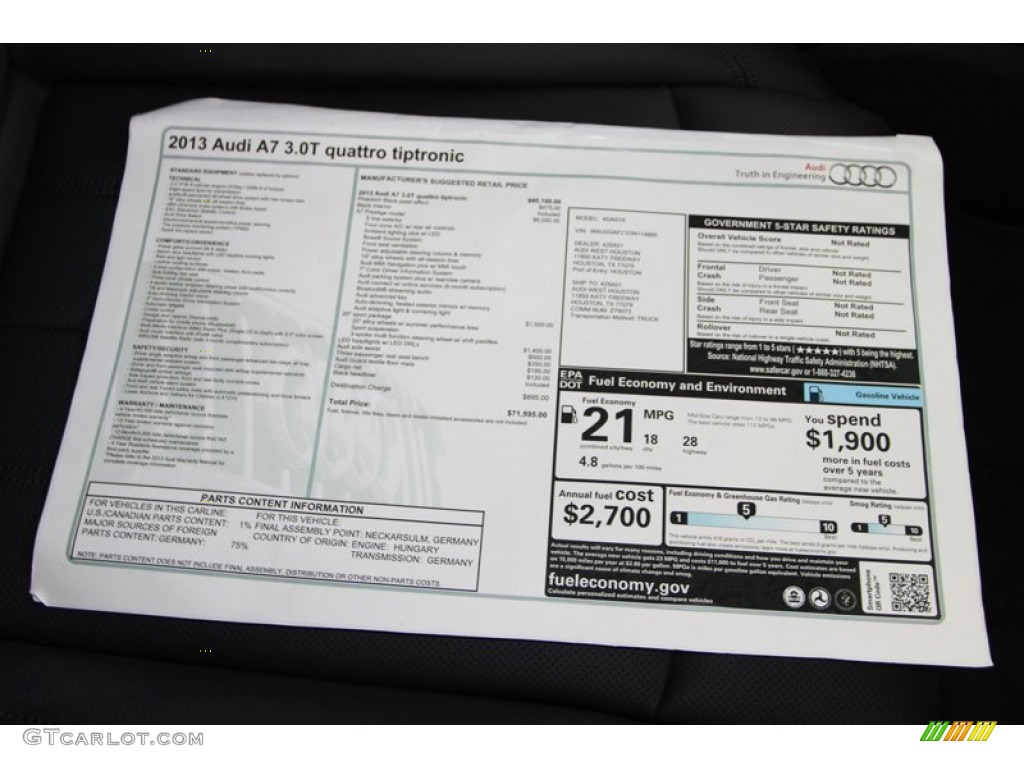 2013 Audi A7 3.0T quattro Prestige Window Sticker Photo #79467139