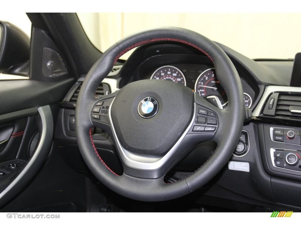 2012 BMW 3 Series 335i Sedan Black/Red Highlight Steering Wheel Photo #79467564