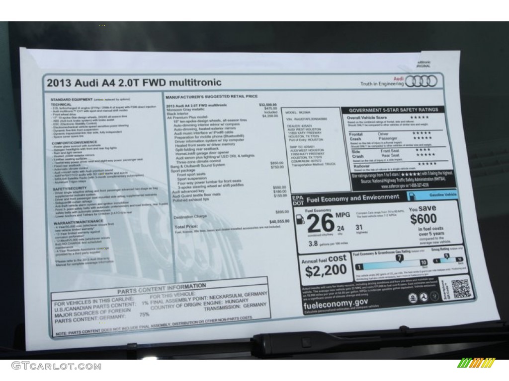 2013 Audi A4 2.0T Sedan Window Sticker Photo #79468085