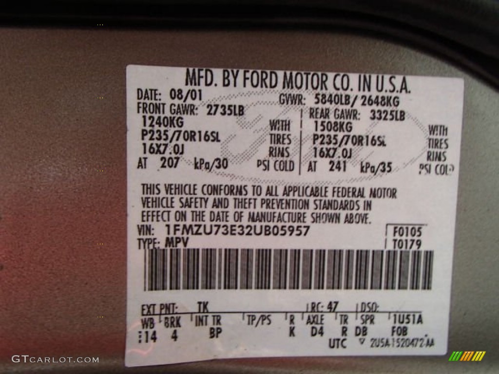 2002 Explorer Color Code TK for Mineral Grey Metallic Photo #79470167