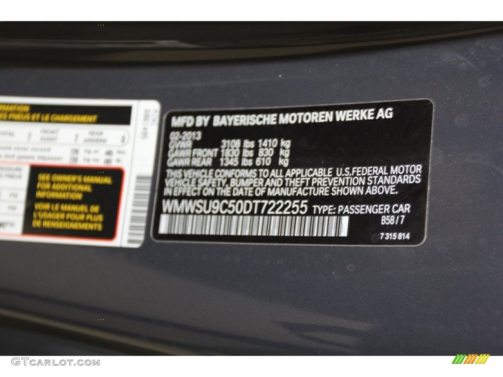 2013 Cooper Color Code B58 for Thunder Grey Metallic Photo #79482896