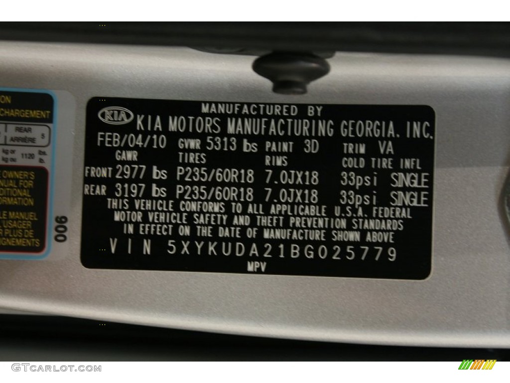 2011 Sorento EX V6 AWD - Bright Silver / Black photo #30