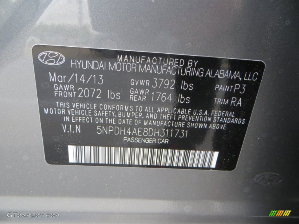 2013 Elantra GLS - Harbor Gray Metallic / Gray photo #32