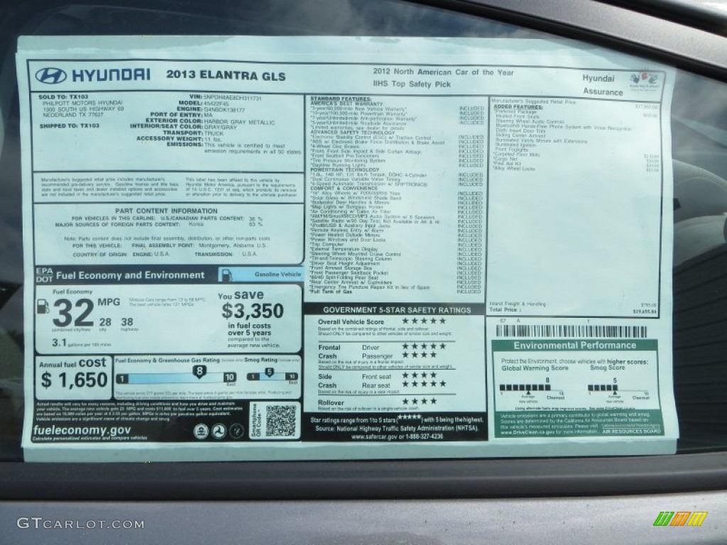 2013 Elantra GLS - Harbor Gray Metallic / Gray photo #33