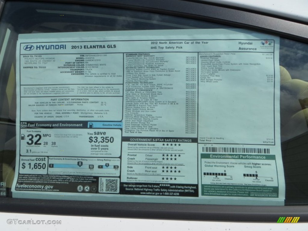 2013 Elantra GLS - Shimmering White / Beige photo #32