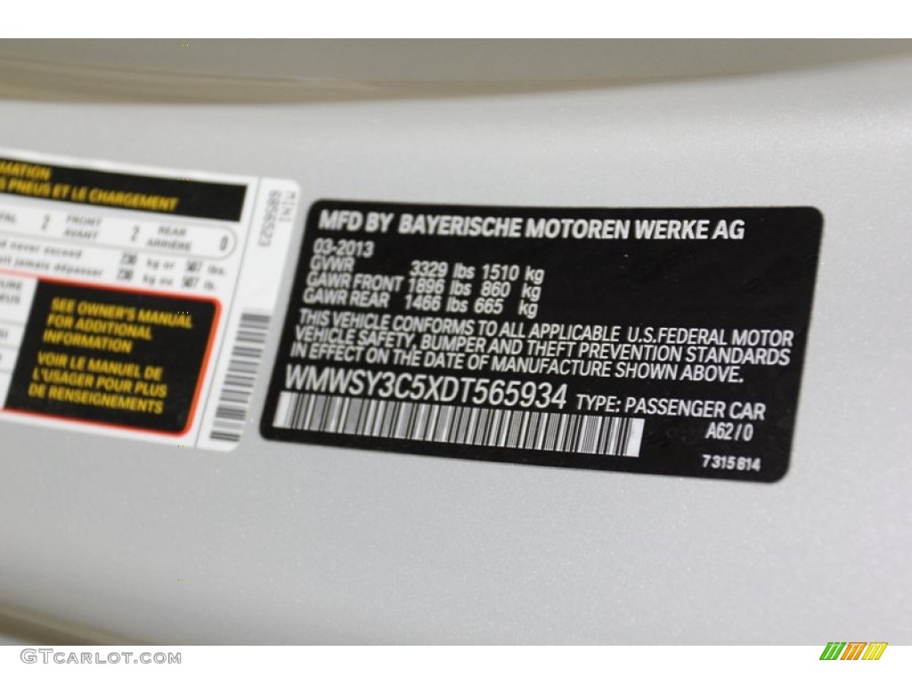 2013 Cooper Color Code A62 for White Silver Metallic Photo #79486247