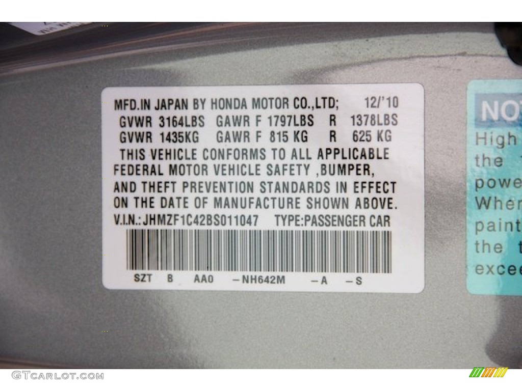2011 Honda CR-Z Sport Hybrid Color Code Photos