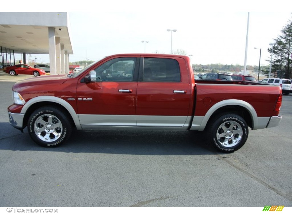 2010 Ram 1500 Laramie Crew Cab 4x4 - Inferno Red Crystal Pearl / Dark Slate Gray photo #3