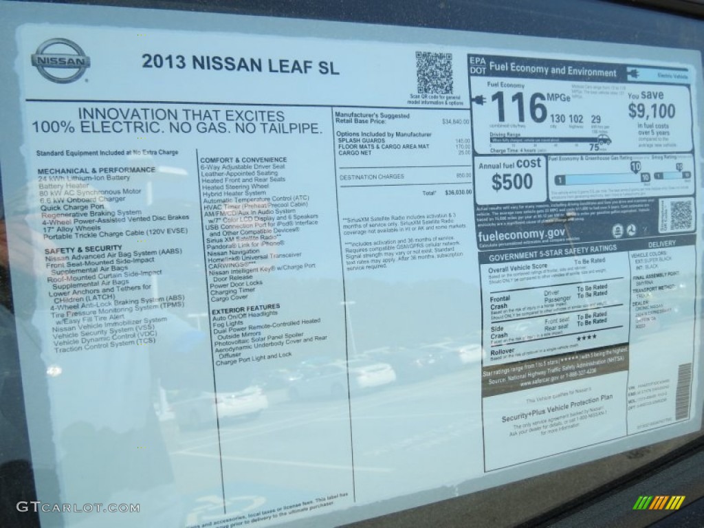 2013 Nissan LEAF SL Window Sticker Photo #79518494
