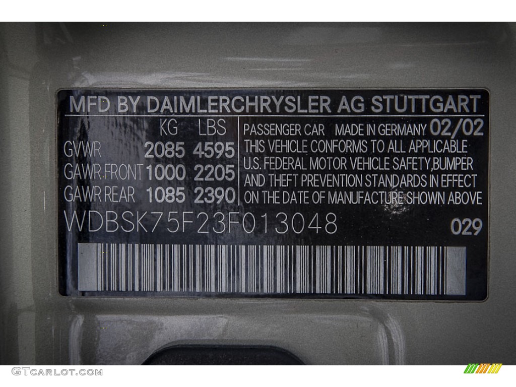 2003 SL Color Code 029 for designo Silver Metallic Photo #79539442