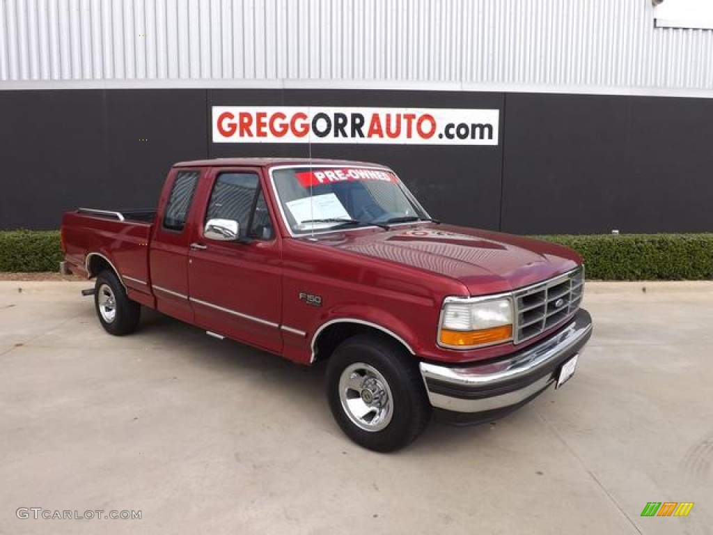 1995 F150 XLT Extended Cab 4x4 - Electric Currant Red Pearl / Gray photo #1