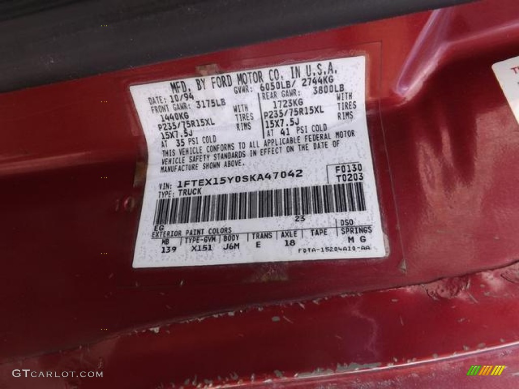 1995 F150 Color Code EG for Electric Currant Red Pearl Photo #79544764