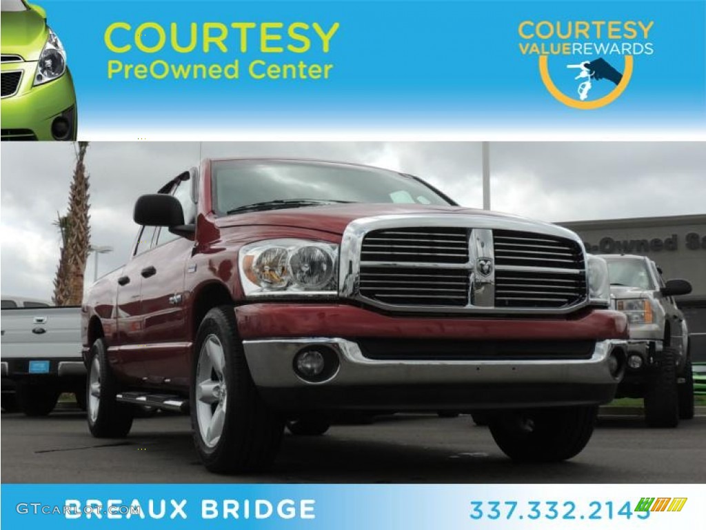 2008 Ram 1500 SLT Quad Cab - Inferno Red Crystal Pearl / Khaki photo #1