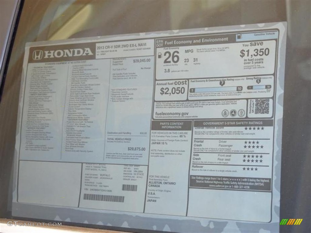 2013 CR-V EX-L - Twilight Blue Metallic / Gray photo #9