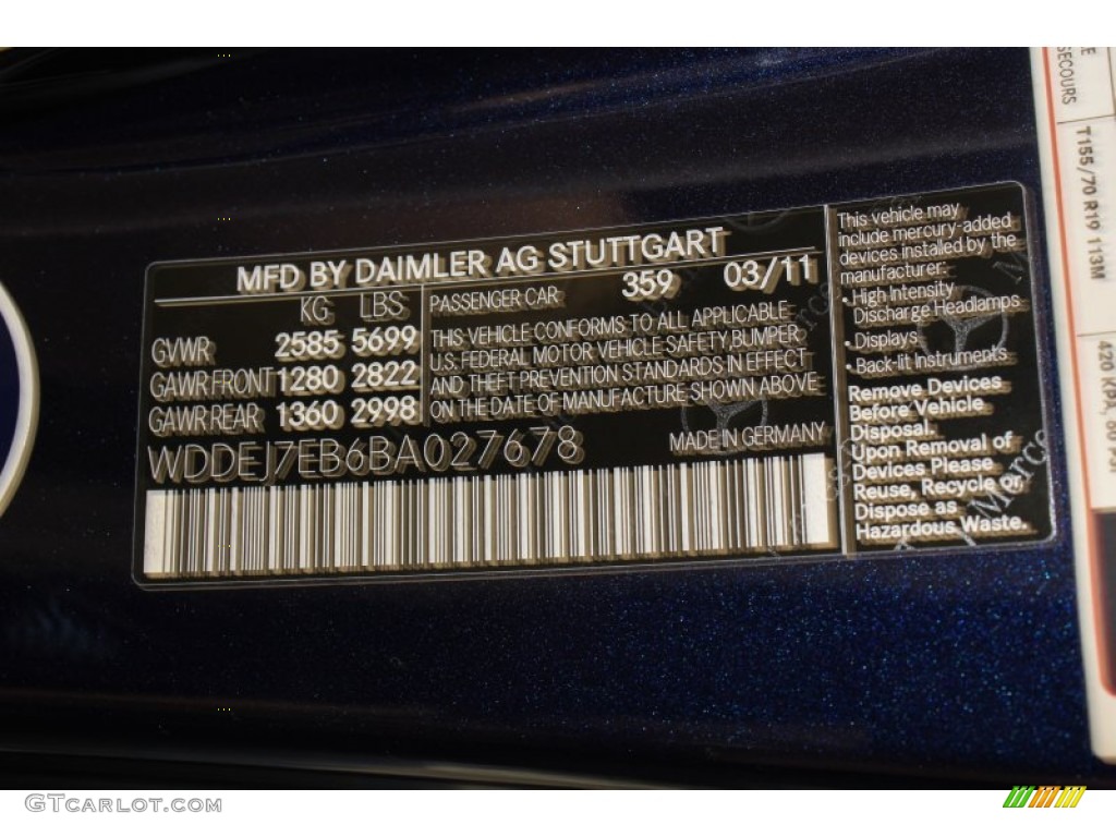 2011 CL Color Code 359 for Capri Blue Metallic Photo #79552540