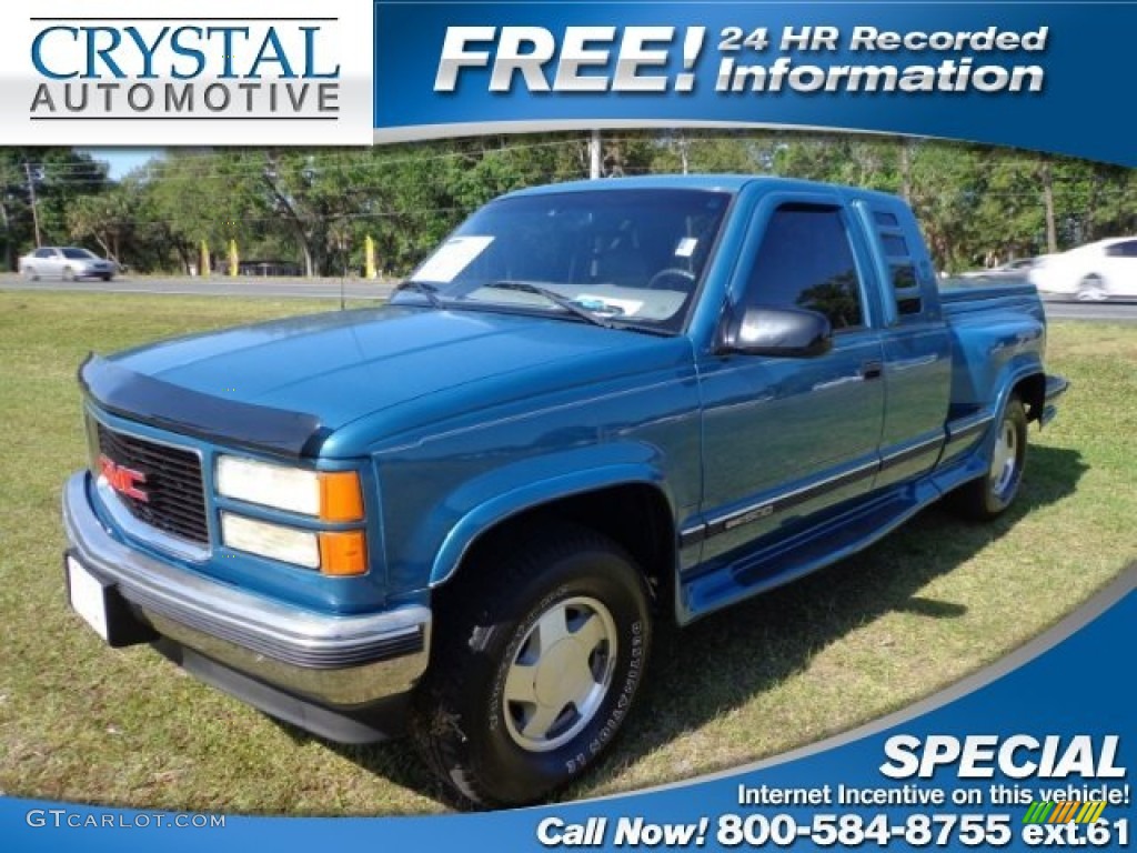 1998 Sierra 1500 SLT Extended Cab 4x4 - Bright Blue Metallic / Pewter photo #1