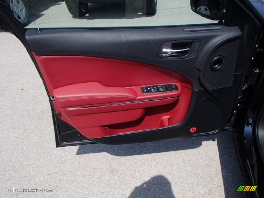 2013 Dodge Charger SXT Plus AWD Black/Red Door Panel Photo #79560631