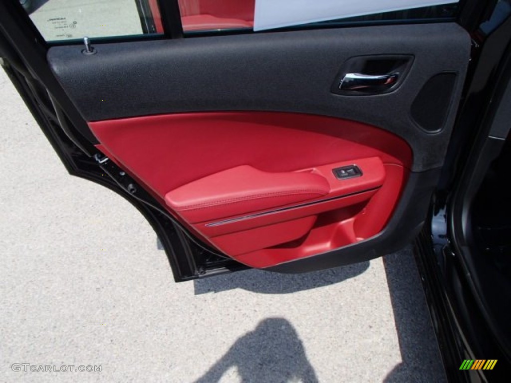 2013 Dodge Charger SXT Plus AWD Black/Red Door Panel Photo #79560654