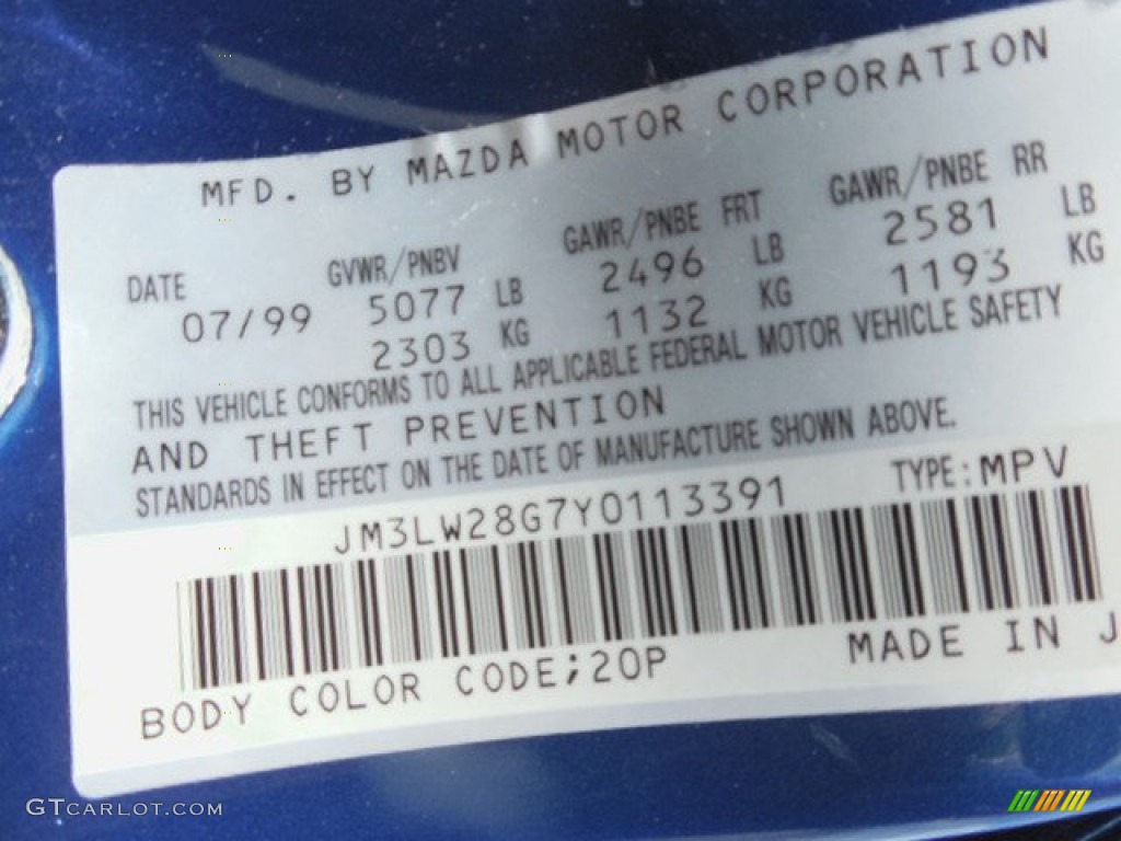 2000 Mazda MPV LX Color Code Photos