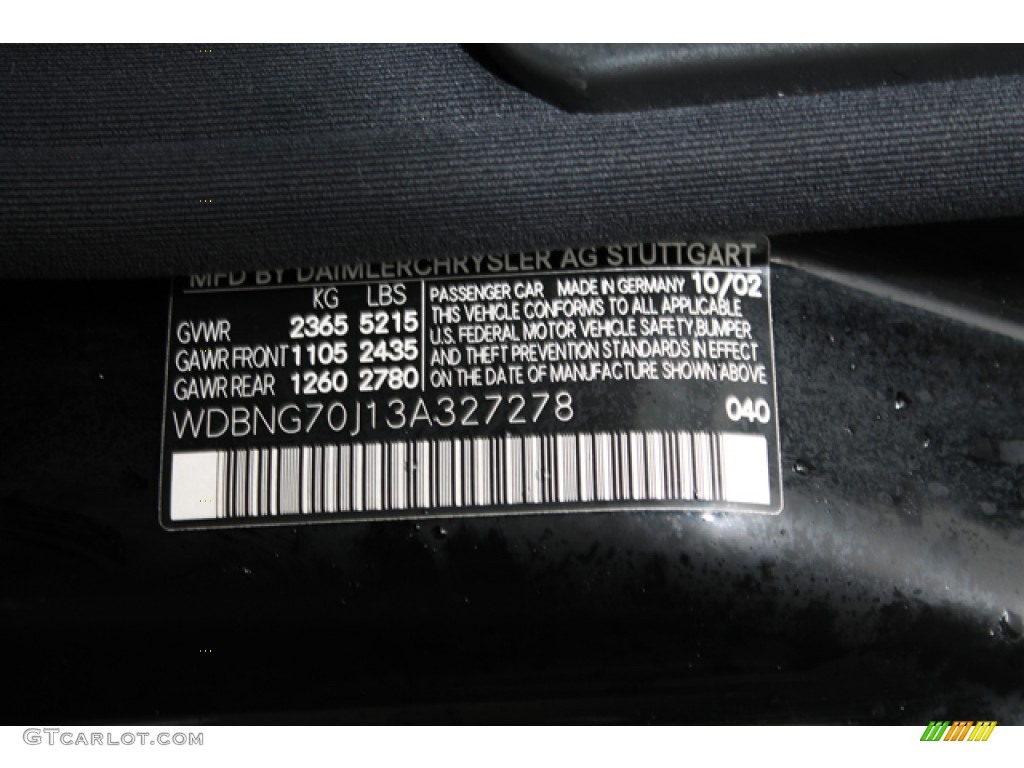 2003 S Color Code 040 for Black Photo #79562778
