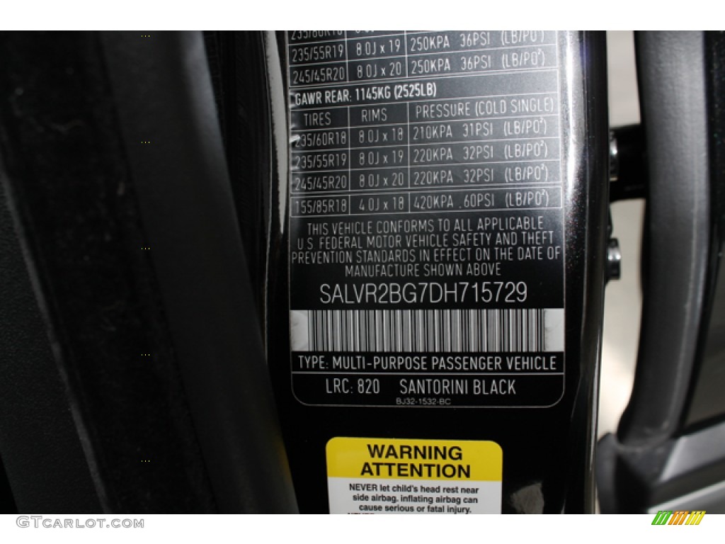 2013 Range Rover Evoque Color Code 820 for Santorini Black Metallic Photo #79567561